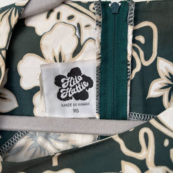 Hilo Hattie Size 16 Hibiscus Floral Green Sleeveless Short Dress Hawaiian - Picture 3 of 8